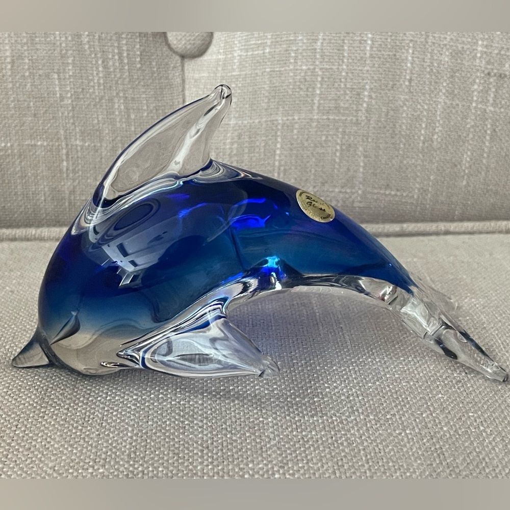 Rossi Handmade Art Glass Niagara Falls Canada Blue Dolphin Paperweight Figurine